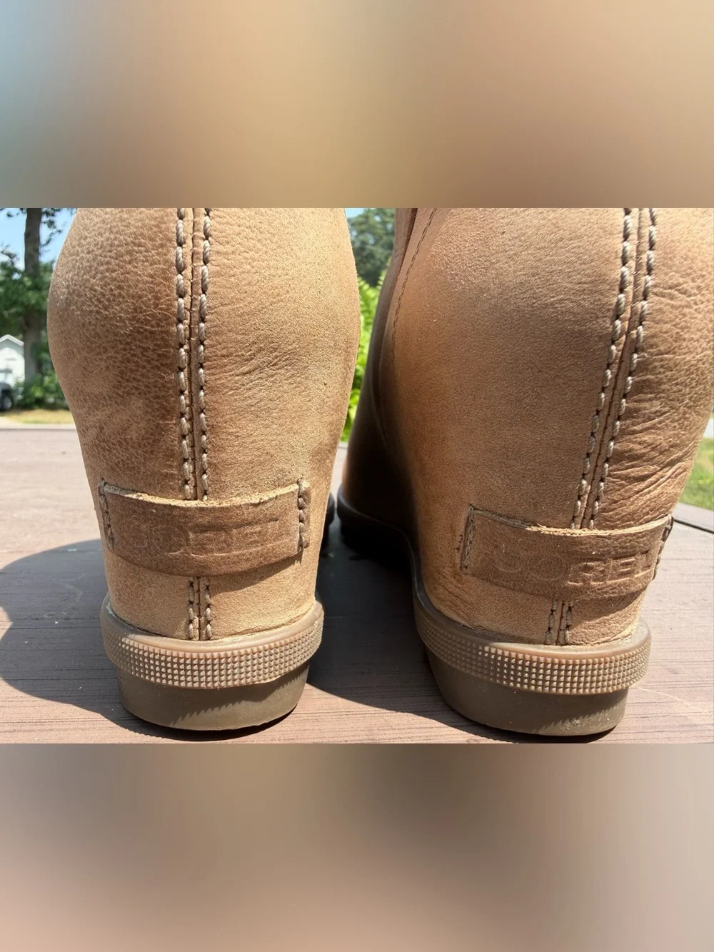 SOREL Women's Joan of Arctic Wedge II Zip Waterproof Leather Bootie tan size 8